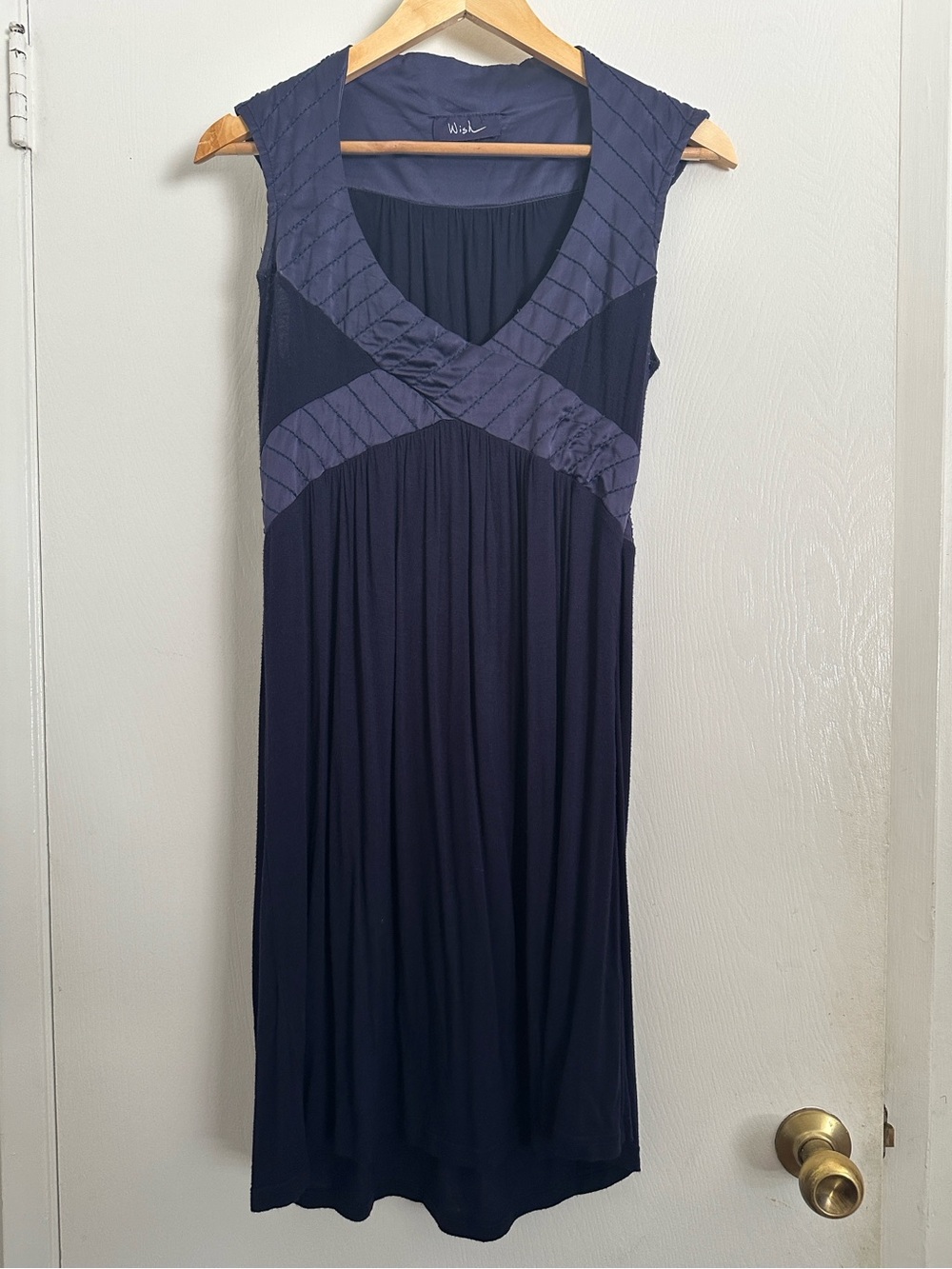 Wish Deep Purple Satin Trim empire waist Midi Dress